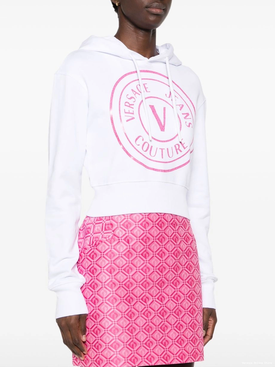 Cheap logo-print Women cropped Versace hoodie Couture Jeans 0703